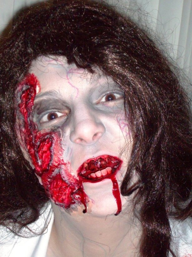 half face smashed zombie makeup