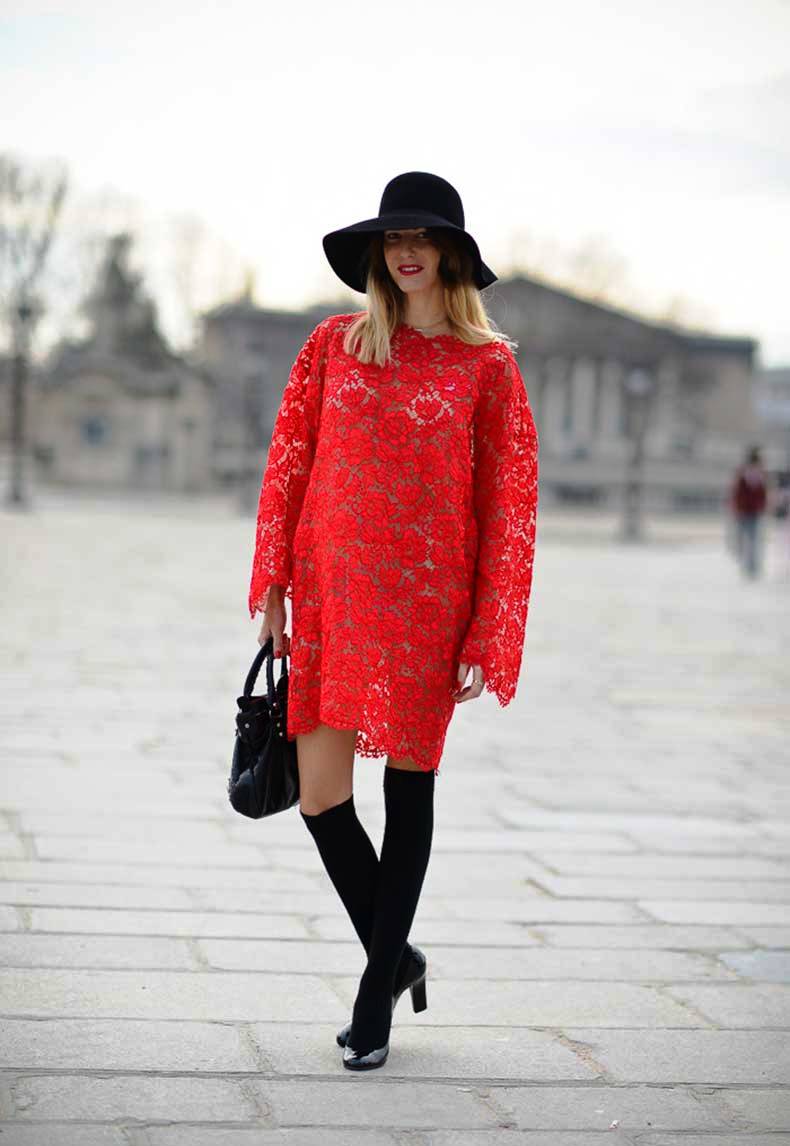 Red Lace Dress, Outside Valentino