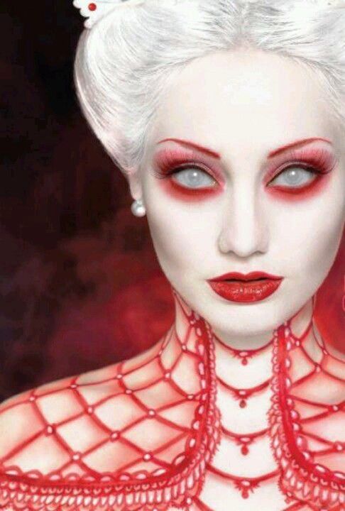 Bold white hair & Red Makeup for halloween