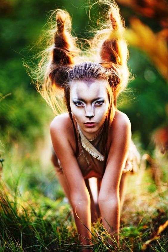Gazelle costuming with hair horns and epic makeup