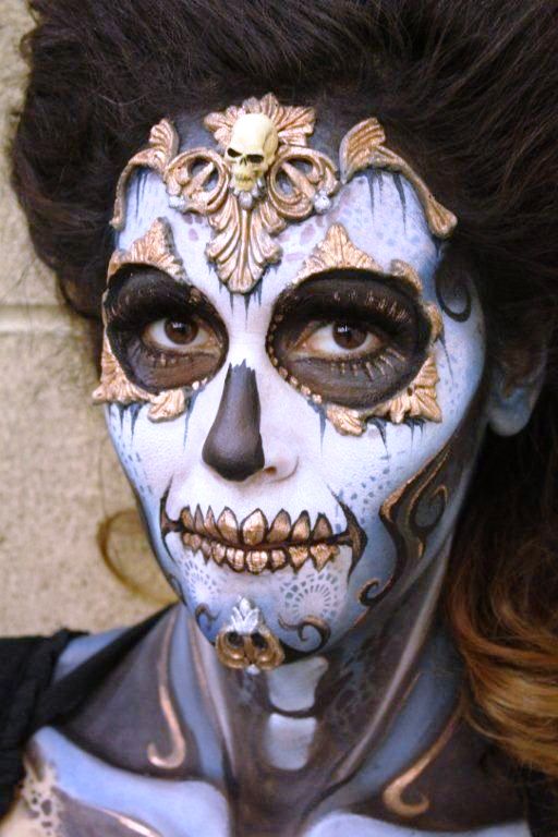 Sugar Skull Halloween makeup with gold