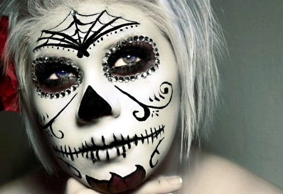 Sugar Skull makeup with deco jewelry black and white