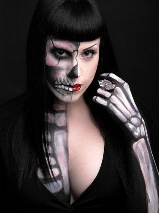 half skeleton halloween makeup ideas women