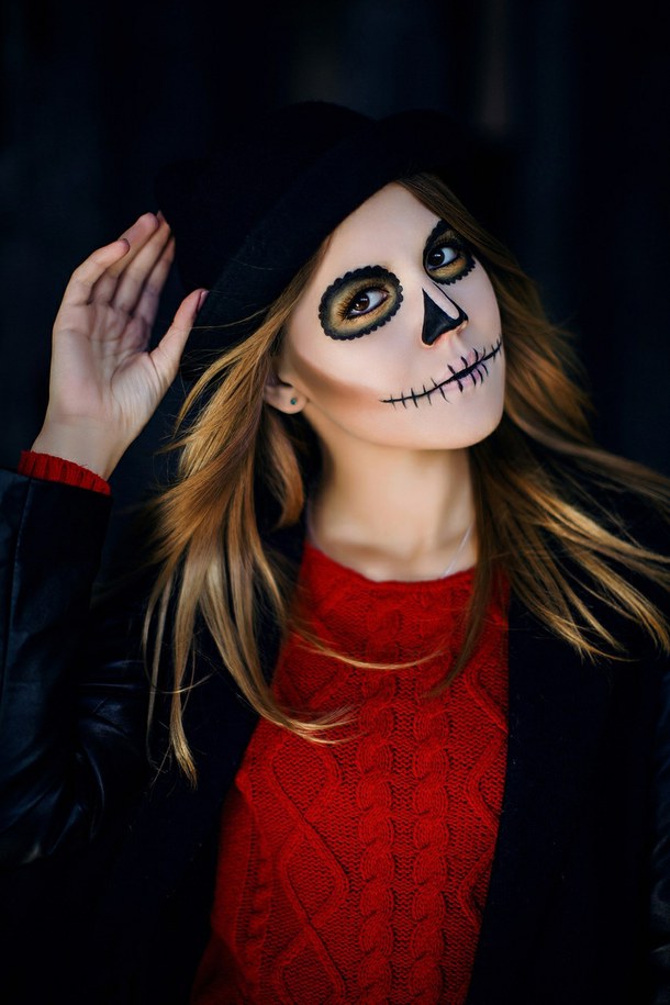 halloween sugar skull makeup for women with hat