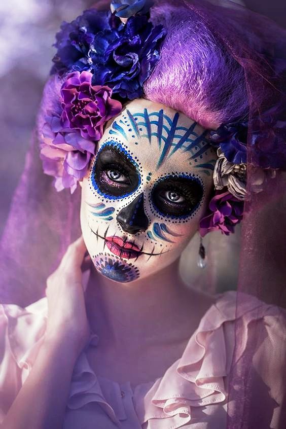 purple sugar skull bride makeup for halloween