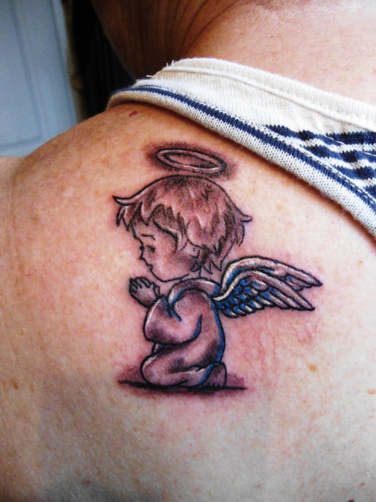 Angel Tattoos On Back of Shoulder