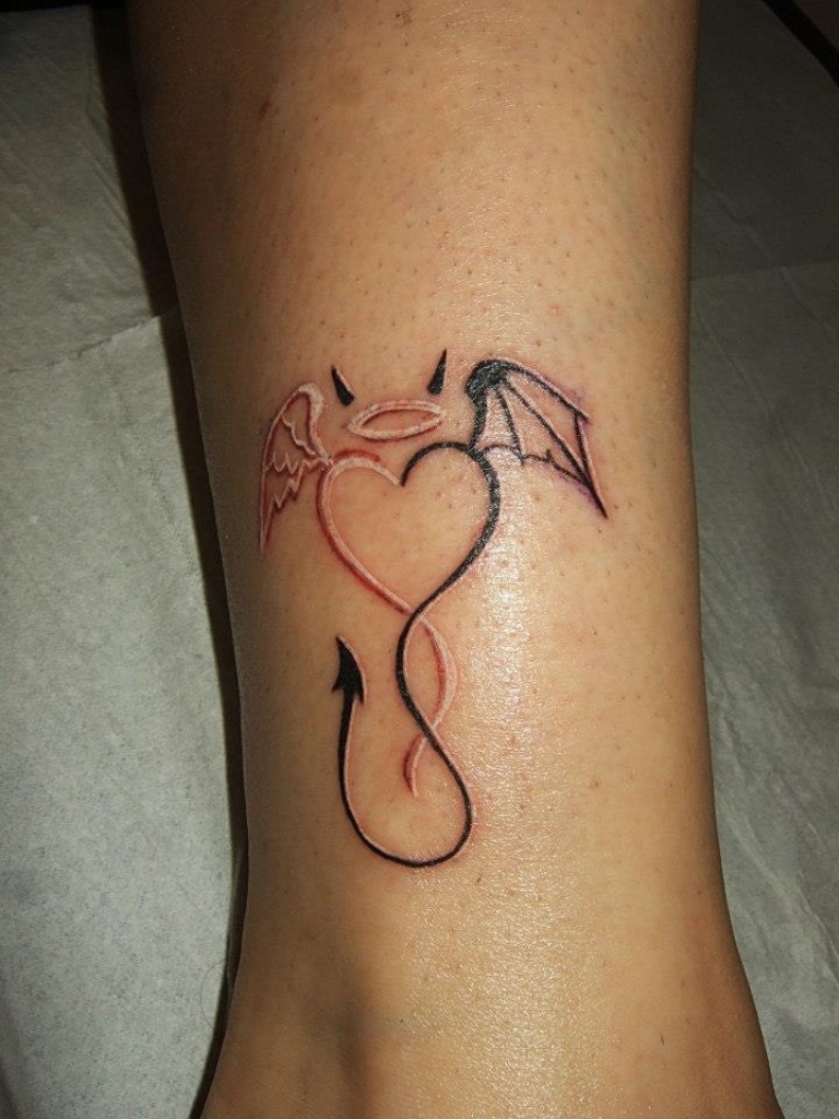 Angel and Devil Heart Tattoos