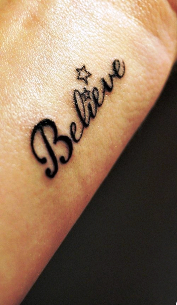 Believe Word Tattoo On Wrist