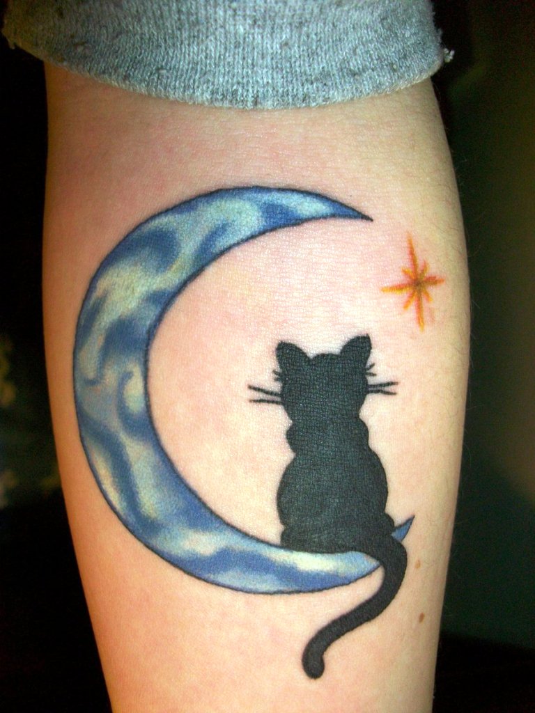Black Cat and Moon Tattoo