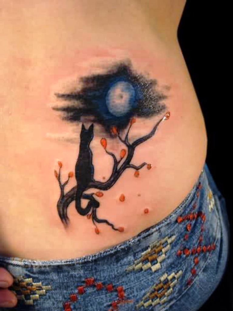 Cat Moon Tattoo Design Women