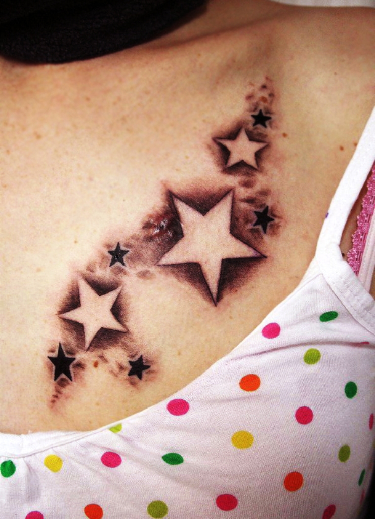 Chest Star Tattoo Designs for Women