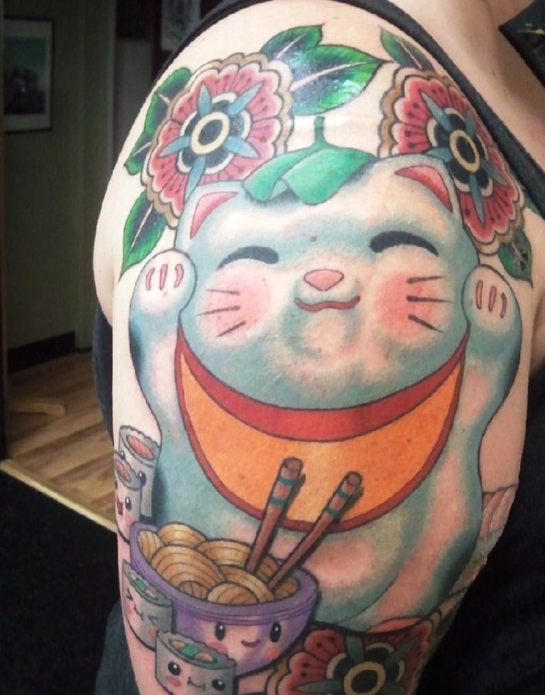Chinese Lucky Cat Tattoo