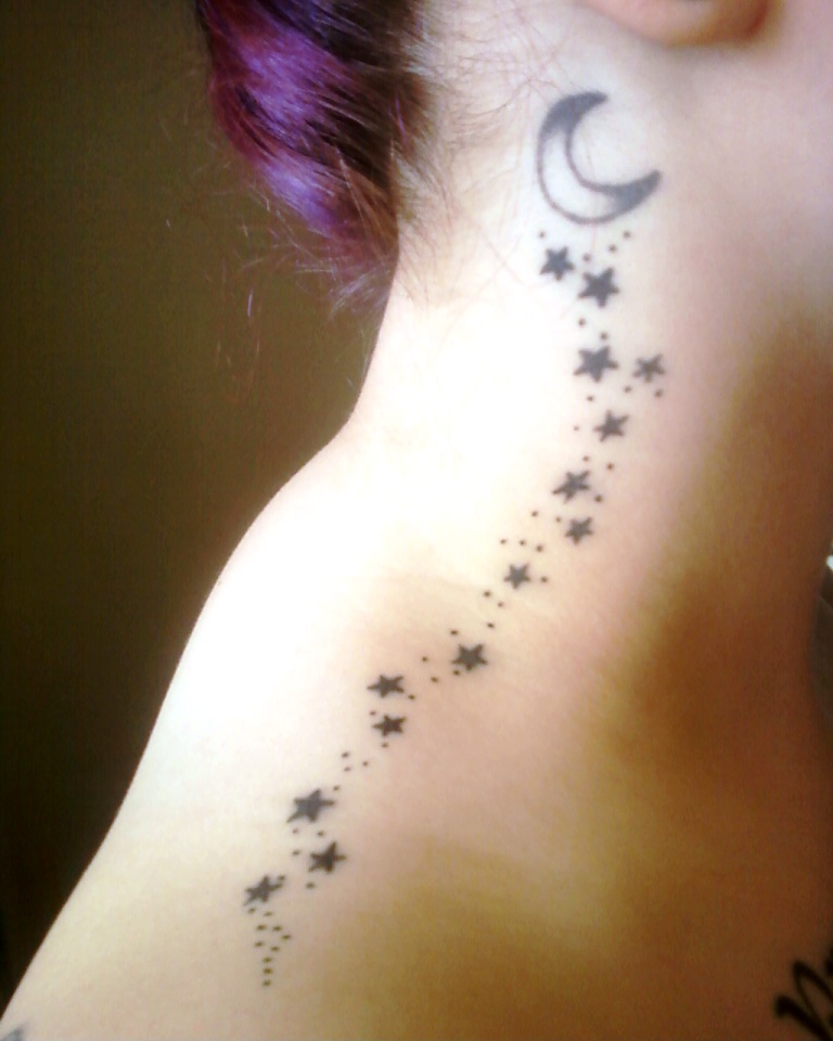 Crescent Moon and Stars Tattoo