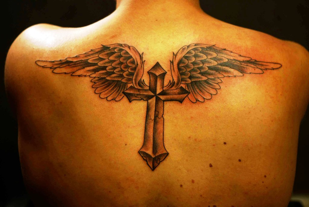 Cross with Angel Wings Tattoo Designs