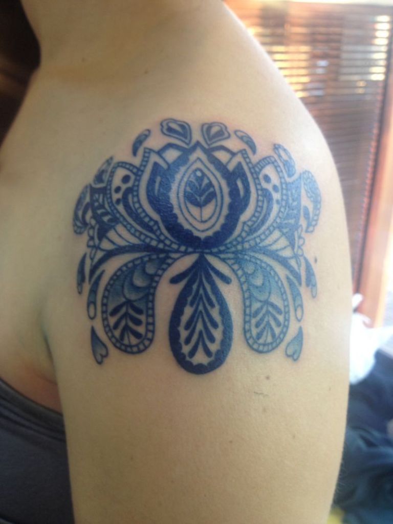 Dark Blue Lotus Flower Tattoo
