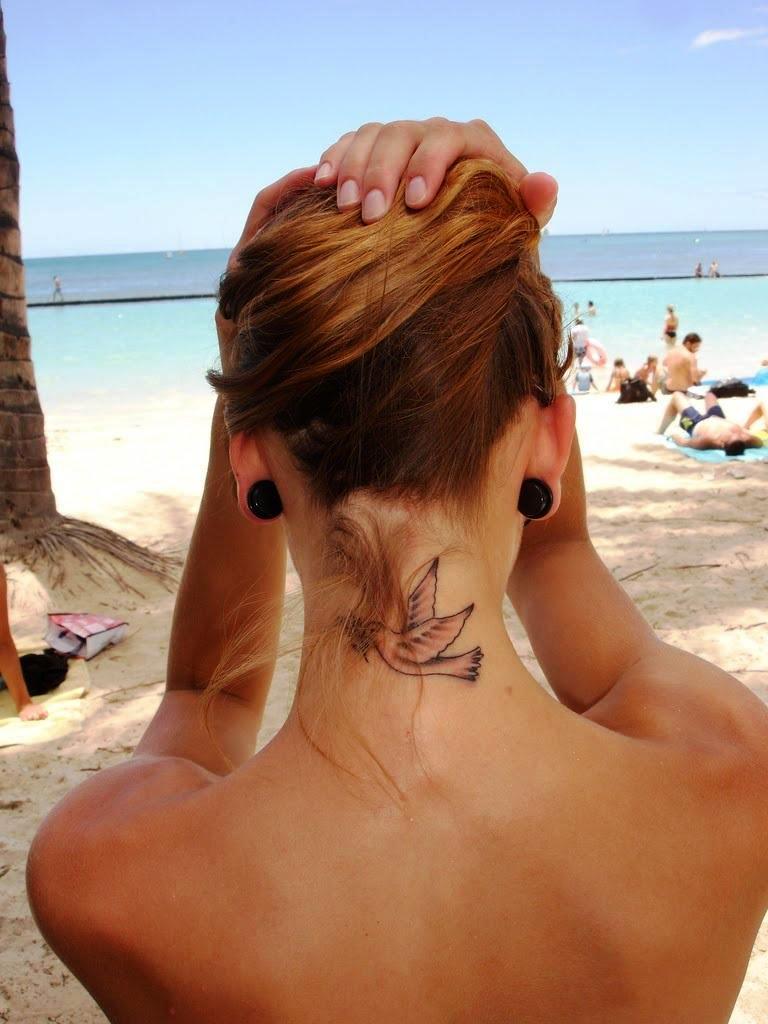 Dove Tattoo for Women in Back of Neck