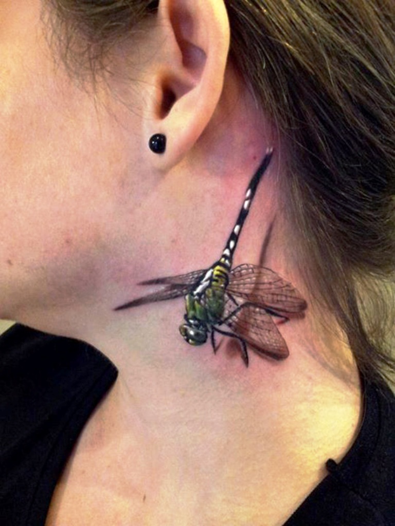 Dragonfly Tattoo On Neck
