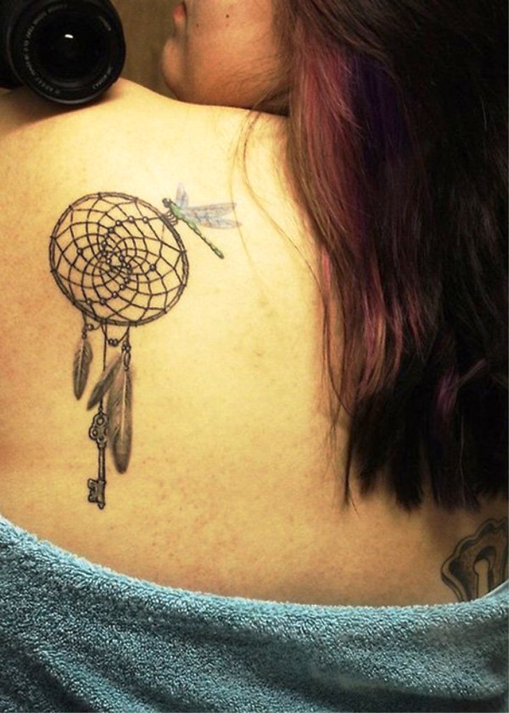 Dream Catcher Tattoo with Dragonfly
