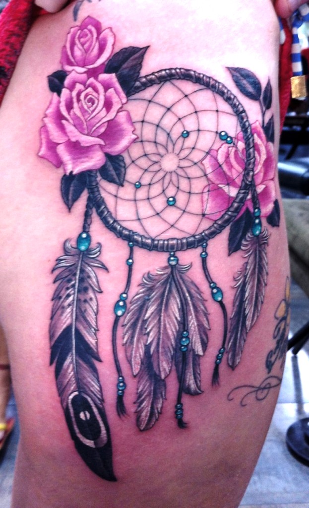 Dream Catcher Tattoo with Flowers