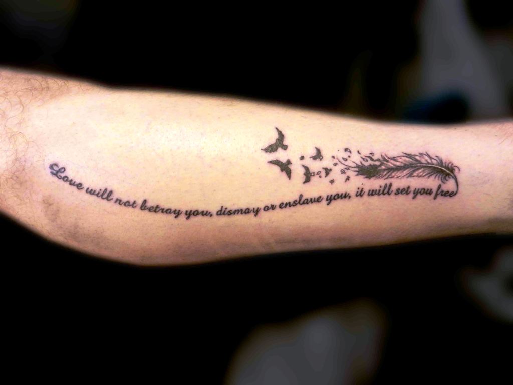 Feather with Birds Tattoo Script
