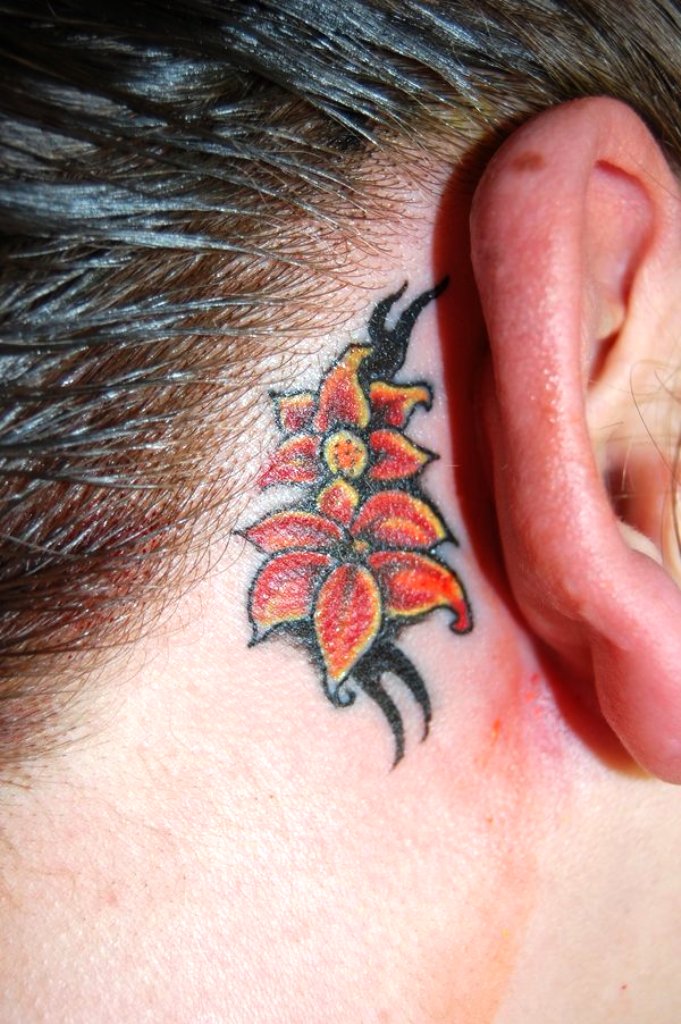 Flower Tattoo On Ear