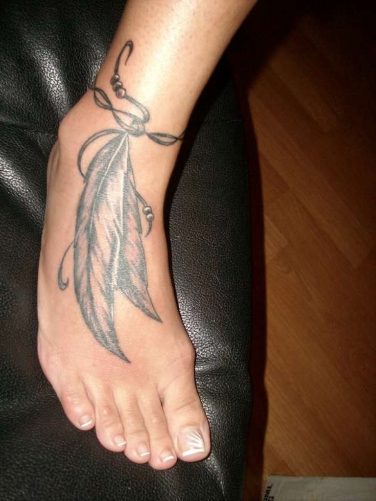 Indian Feathers Tattoo On Foot