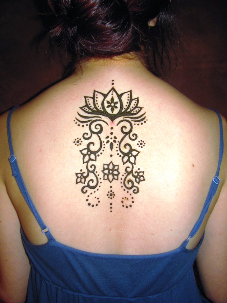 Lotus Henna Back Tattoo Design