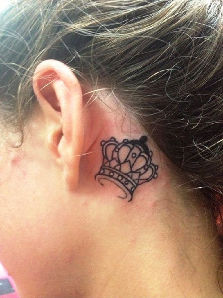 Small Crown Tattoo Behind Ear
