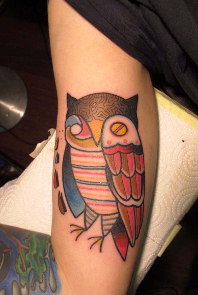 Small Owl Tattoo On Wrist.