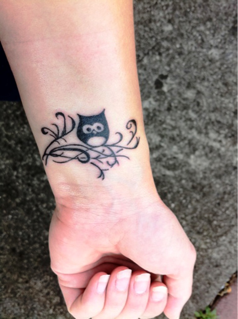 Small Owl Tattoo On Wrist