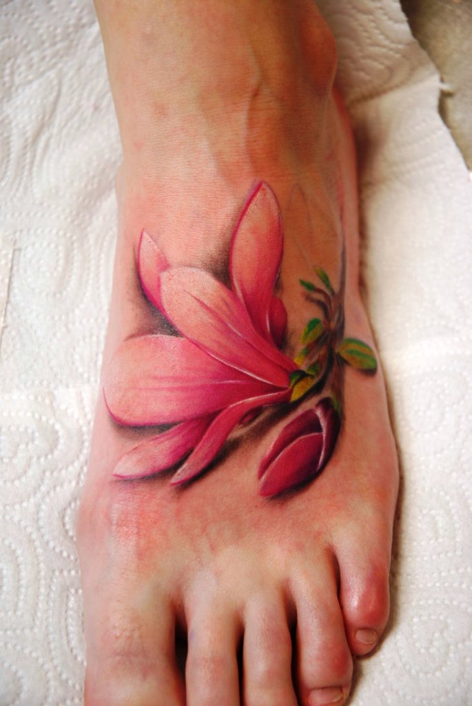 Sweet Pea Flower Tattoo On Foot