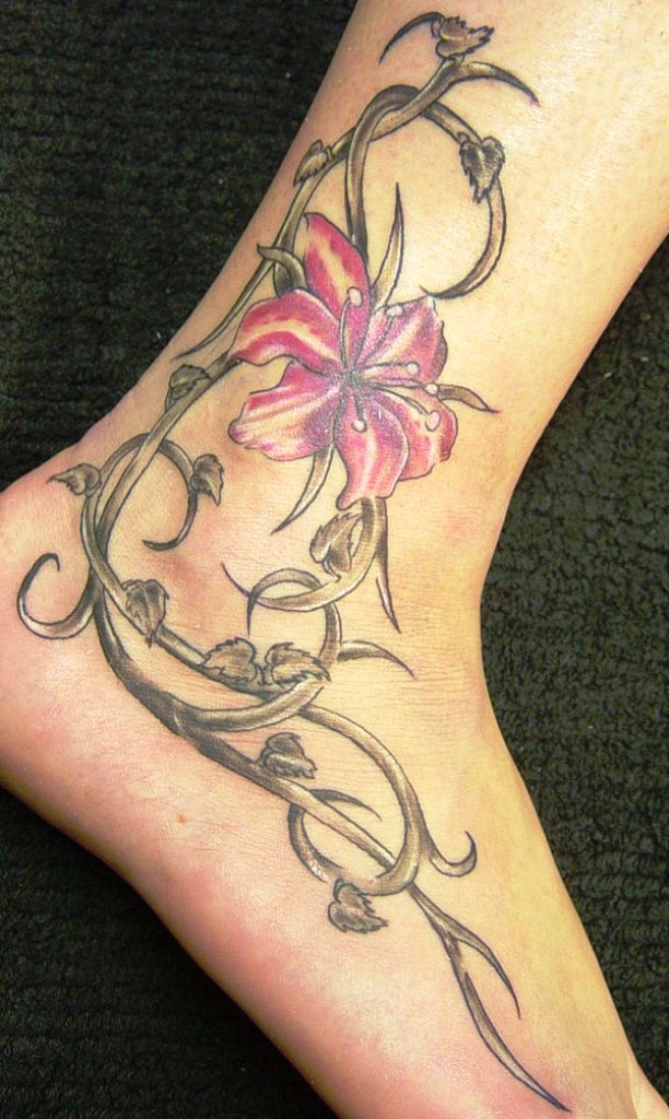 Tribal Flower Foot Tattoo Designs