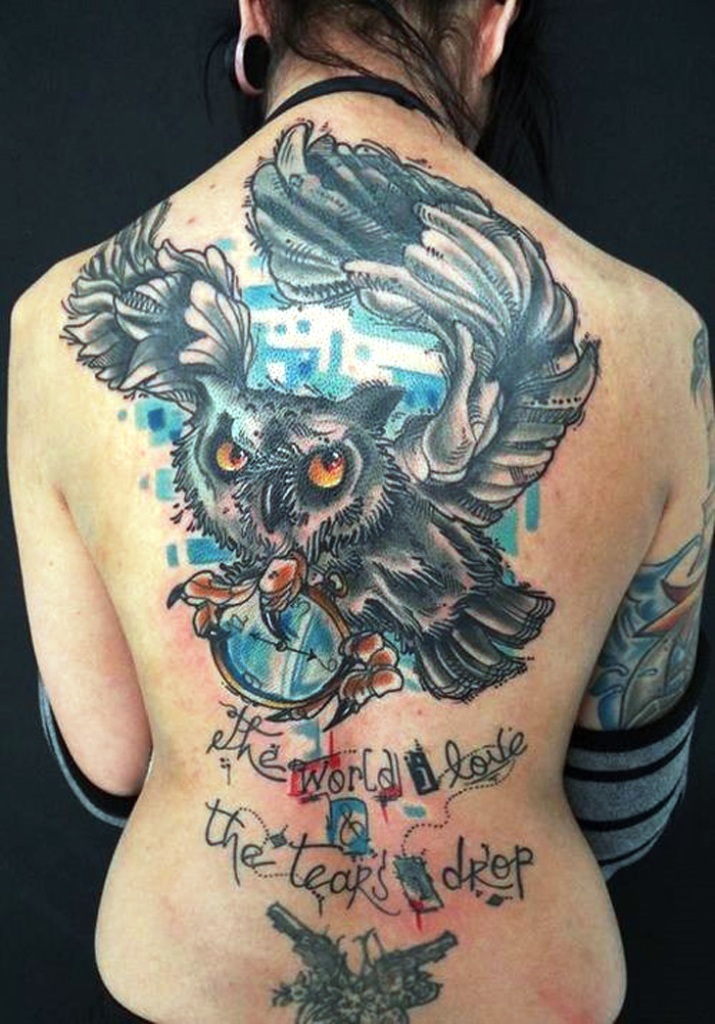 Women Full Back Owl Tattoos