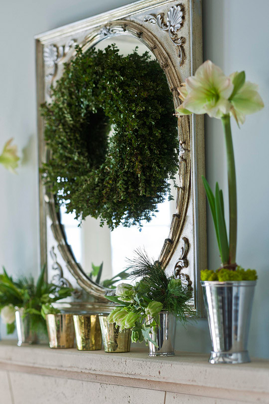 silver-christmas-wreath-on-mirror