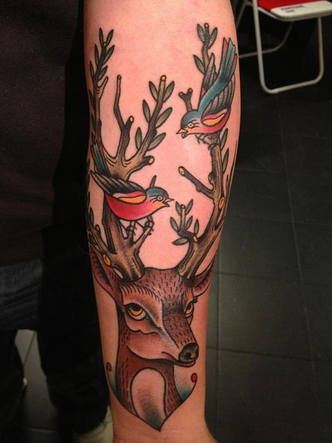 american-traditional-deer-tattoo