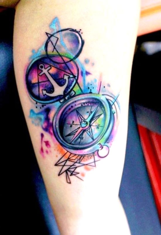 colorful-compass-tattoo