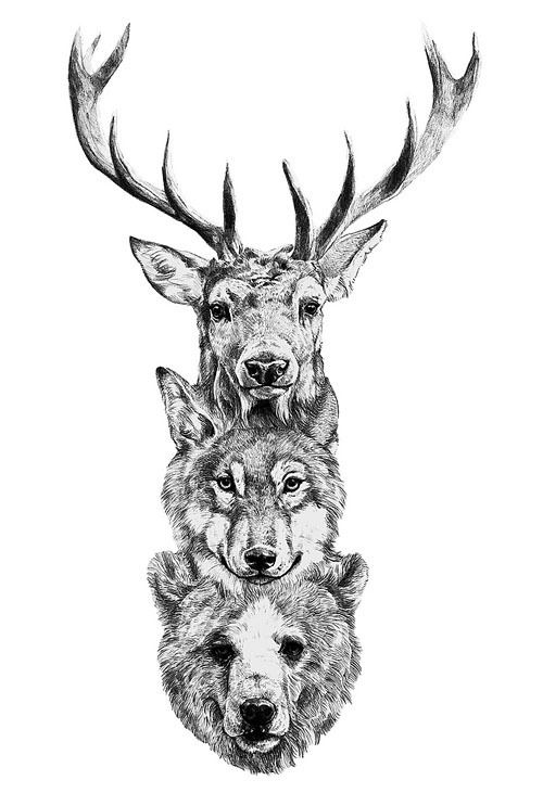 deer-bear-wolf-totem-tattoo