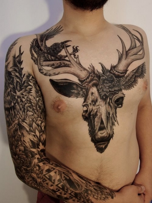 deer-skull-chest-tattoo