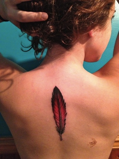 feather-tattoo-on-upper-back