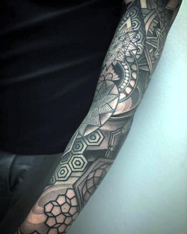 geometric-black-and-grey-sleeve-tattoos