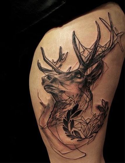 geometric-deer-tattoo-on-leg