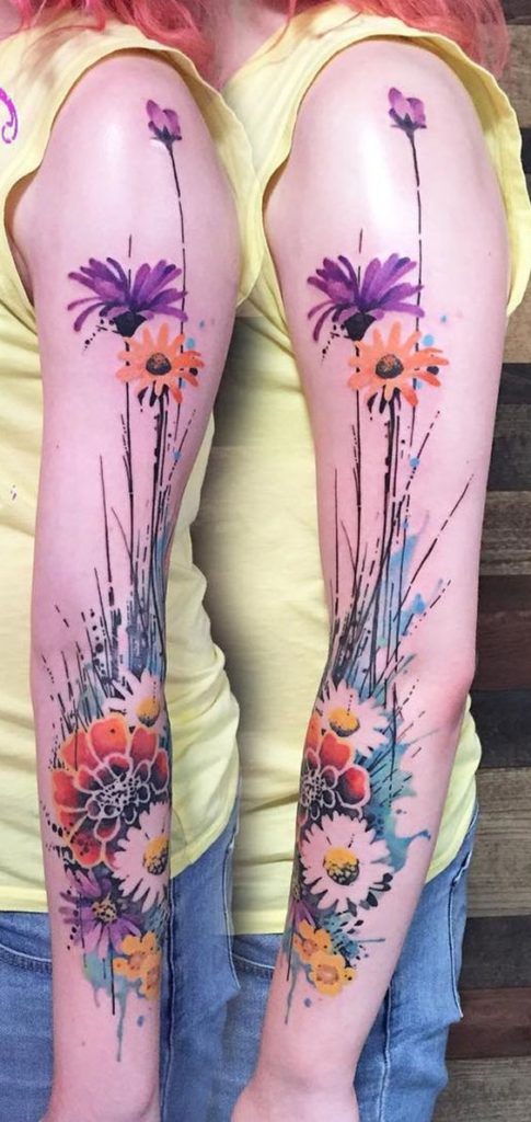 Watercolor Sleeve Tattoo Design 2003 - Flawssy